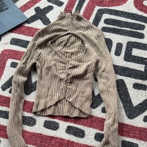 Zara Ribbed Tan Long Sleeve Top